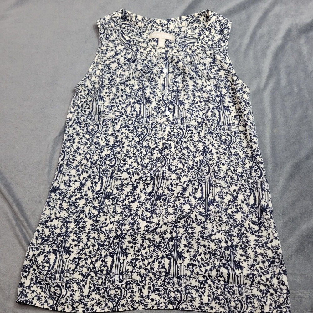 Banana Republic Womens Blue & White Floral Print Sleeveless Blouse XXS